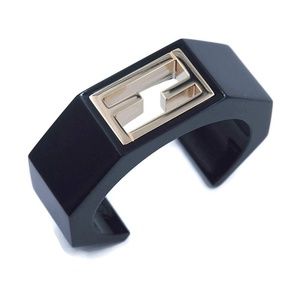 Fendi Black Enamel FF Logo Cuff Statement Bangle